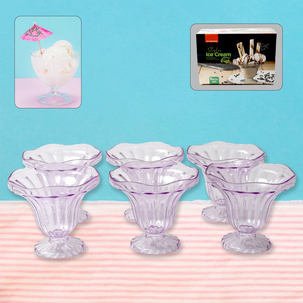 Crystal Plastic Ice-Cream Bowl Set – Serving Bowls (6 Pc)