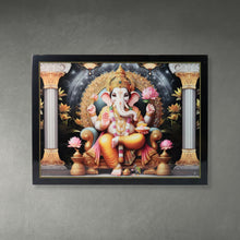 Divine Lord Ganesha Wall Painting Wooden Frame Mix Design, 60x45 Cm Approx (1 Pc)