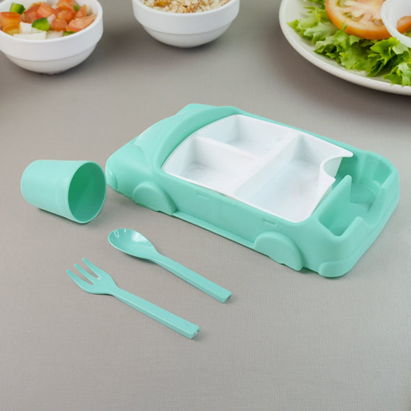 Kid's Car Shaped Plates Cup / Lunch Box Dinnerware (4 Pcs Set / 1000 ML Lunch Box)