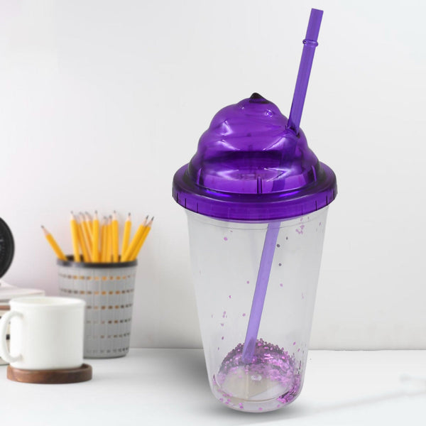 Creative Plastic Cold Drink Cup with Lid & Straw – Tumbler (Mix Color)
